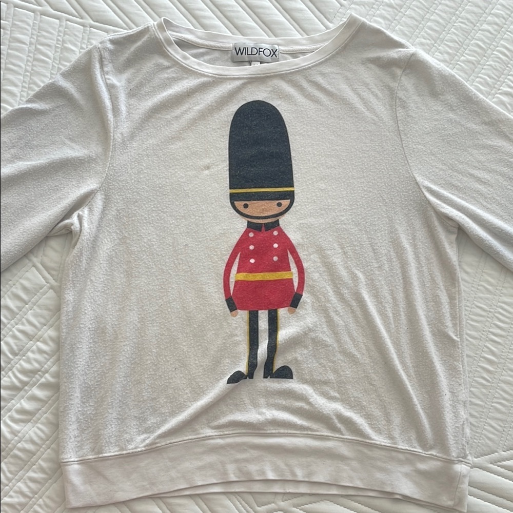 Wildfox White knit Shirt/sweater with Red Guard Print